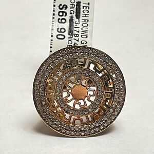 HSN Technibond 14k Gold Vermeil 925 CZ Greek Key Round Disc Ring Sz 5